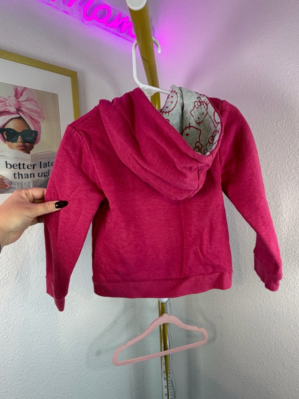 Girls Hello Kitty Hot Pink Glitter Face Full Zip Hoodie 3T - Picture 5 of 7